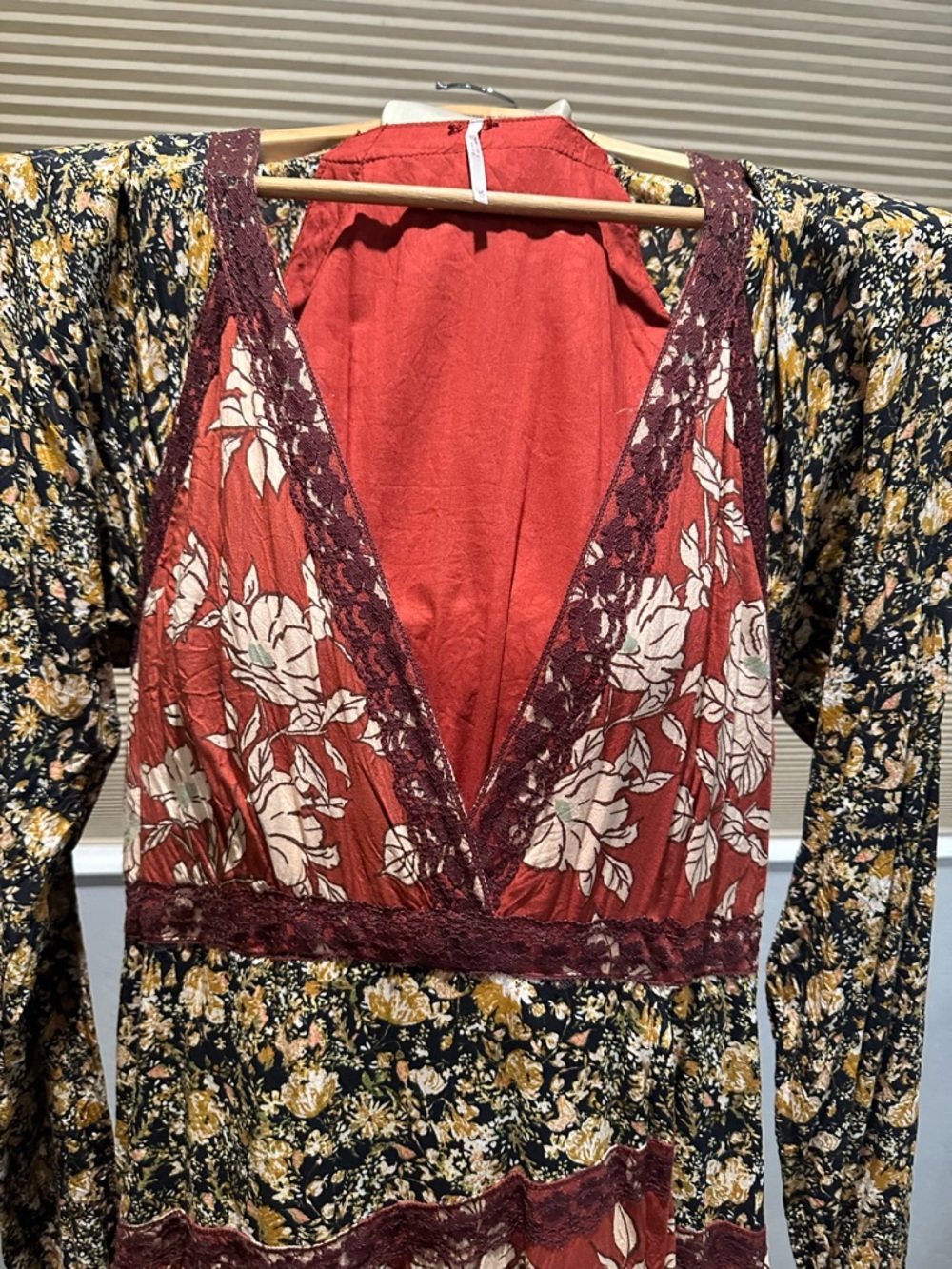 Free People Rust and Black Floral V-Neck Maxi Dress - Picture 3 of 3